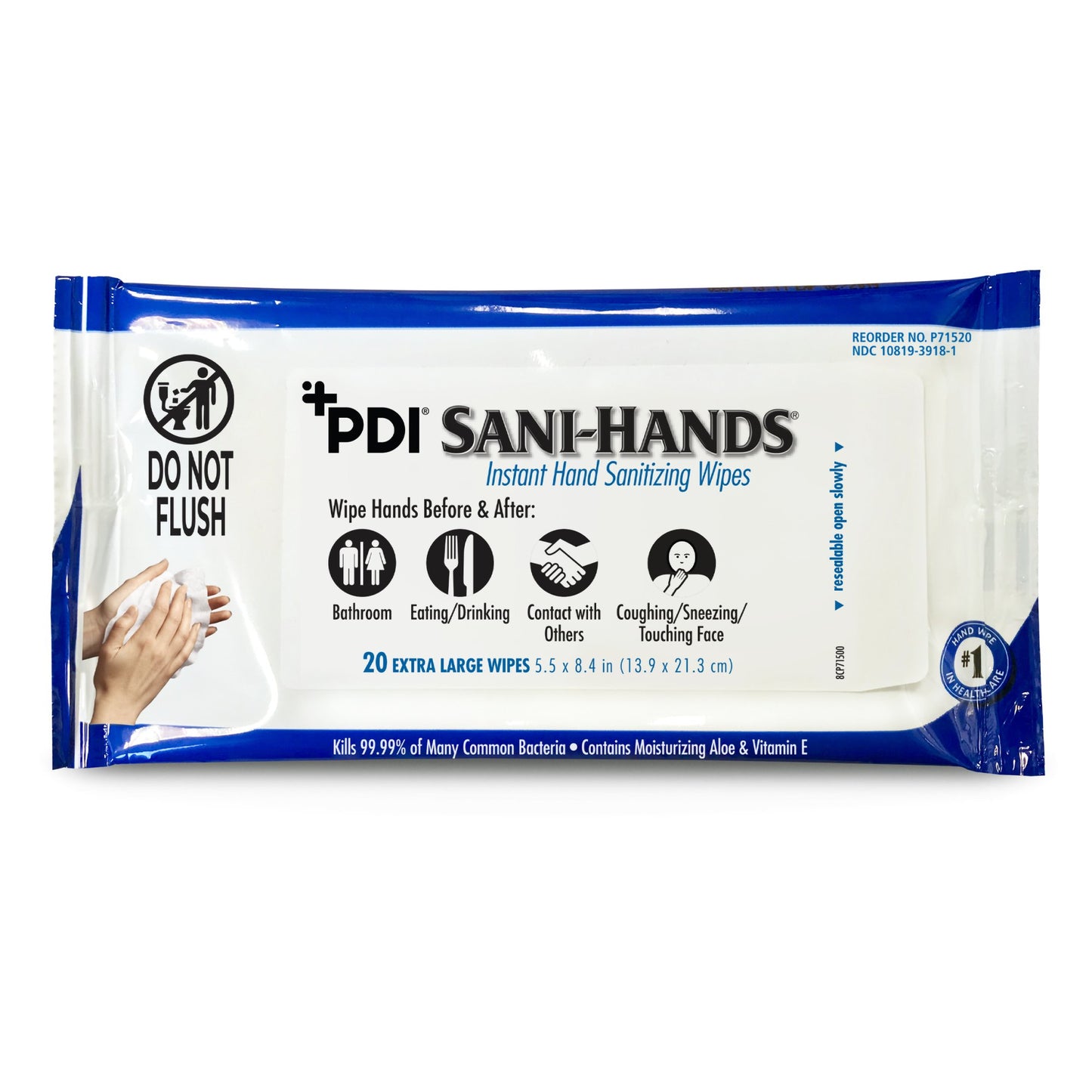 Hand Sanitizing Wipe Sani-Hands® 20 Count Ethyl Alcohol Wipe Soft Pack - P71520