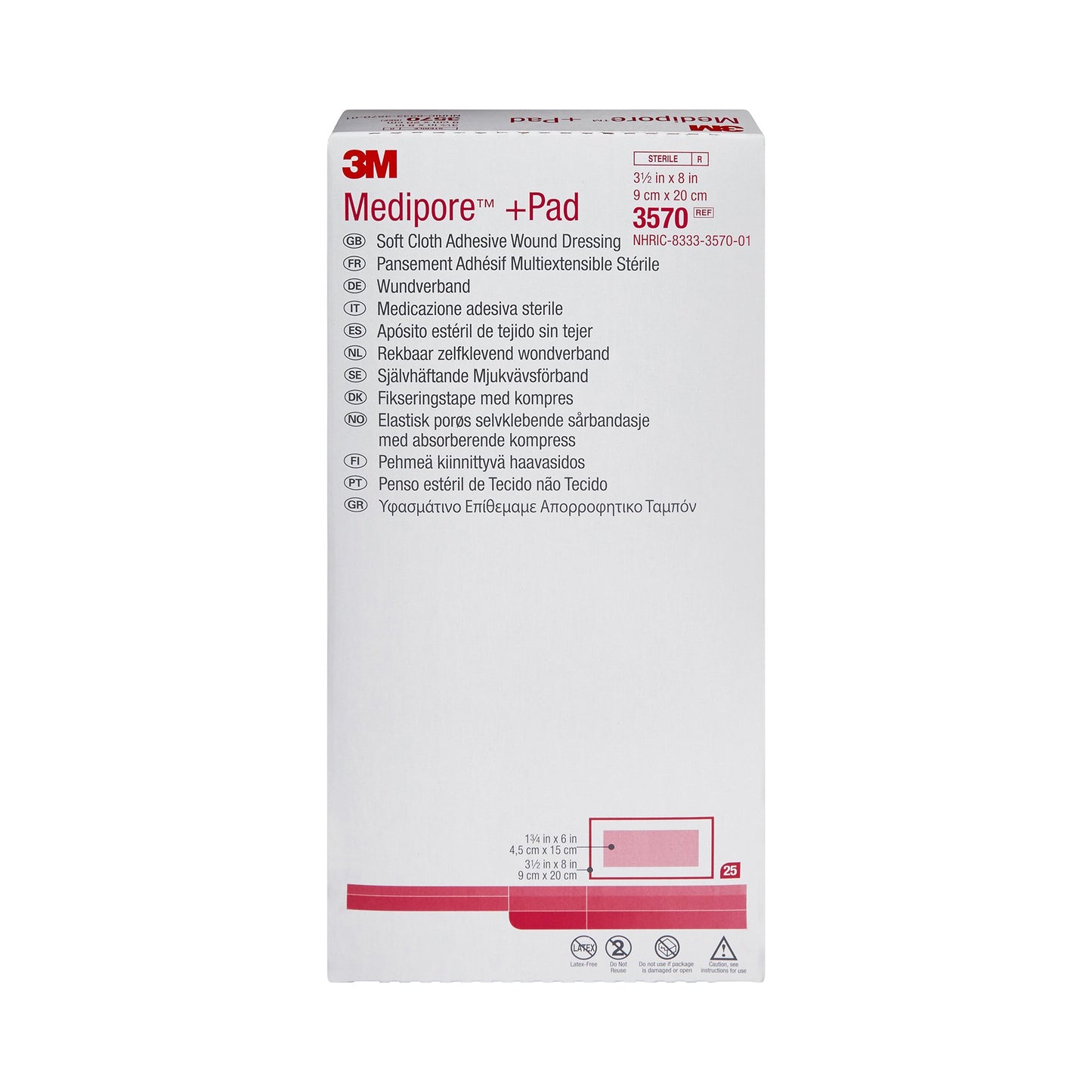 3M™ Medipore™ + Pad Soft Cloth Adhesive Dressing, 3½ x 8 Inch 3570