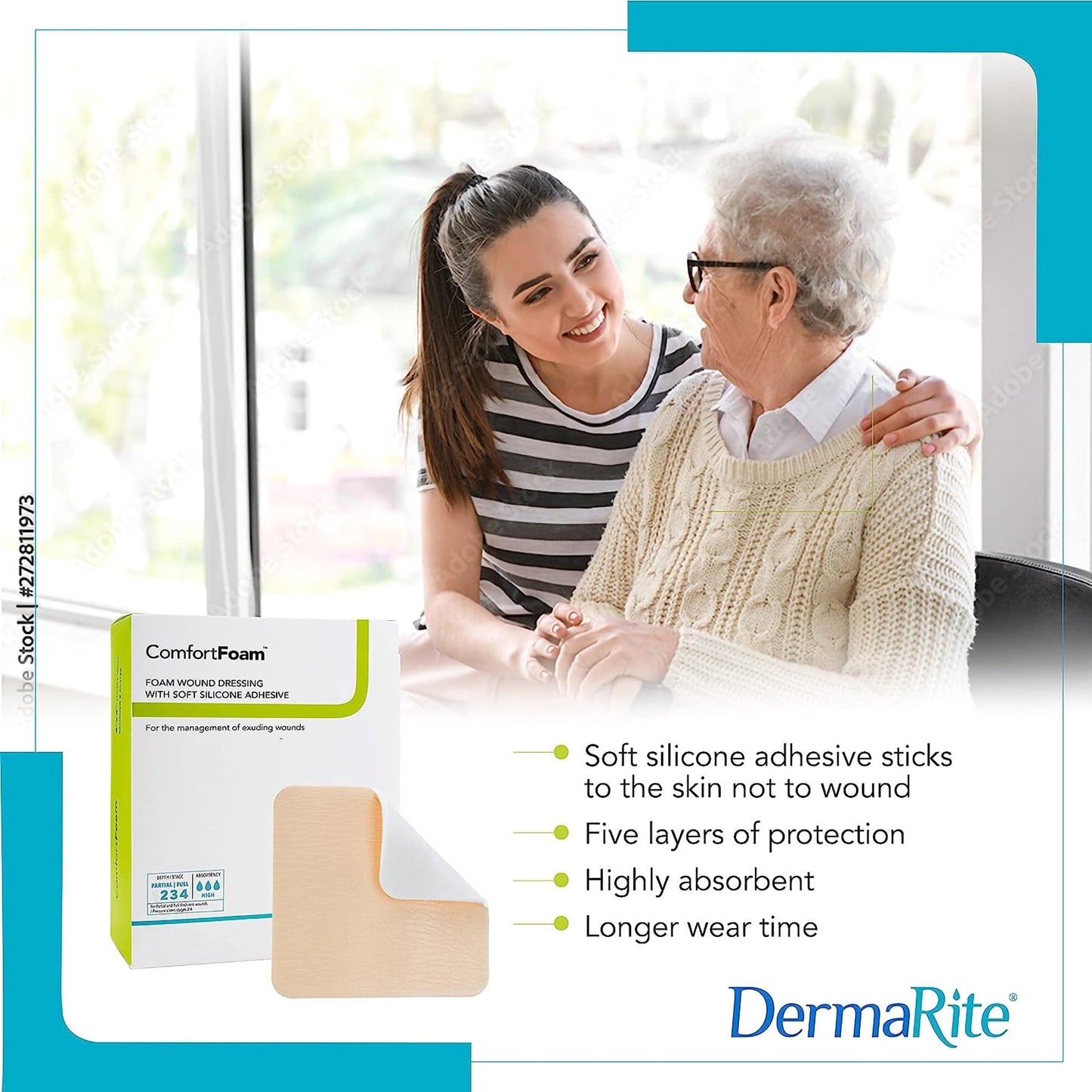 ComfortFoam™ Silicone Adhesive without Border Silicone Foam Dressing, 8 x 8 Inch 44880