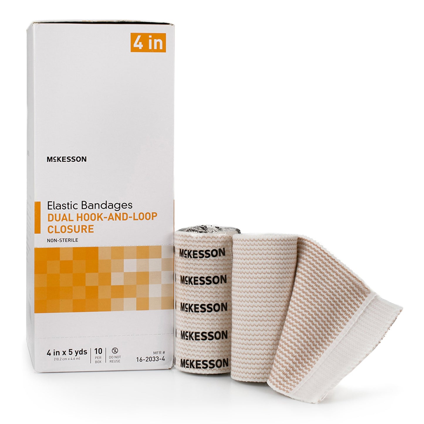 McKesson Double Hook and Loop Closure Elastic Bandage, 4 Inch x 5 Yard 16-2033-4