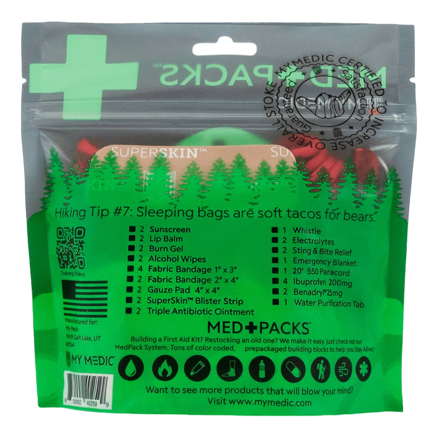 Med Packs™ First Aid Kit for Hikers – Outdoor Injury Supplies in Portable Pouch MM-MED-PACK-HKR-EA-V2