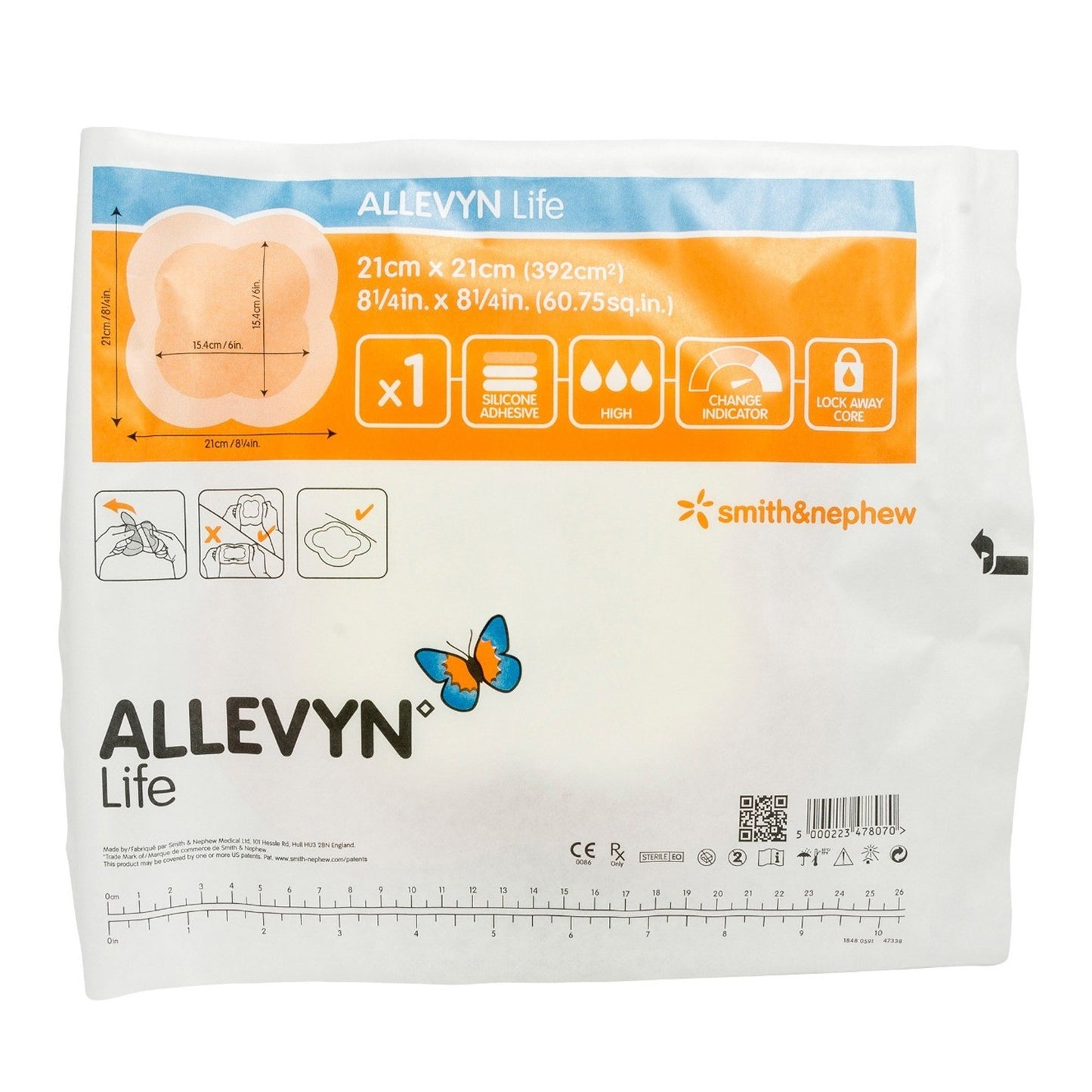 Allevyn™ Life Silicone Adhesive with Border Silicone Foam Dressing, 21 x 21 cm 66801070