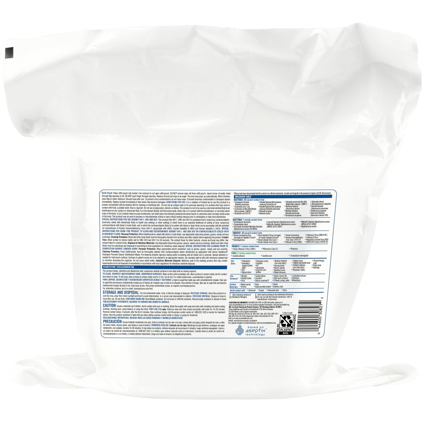 Clorox Healthcare® Hydrogen Peroxide Cleaner Disinfectant Wipes, Refill Pouch 30827