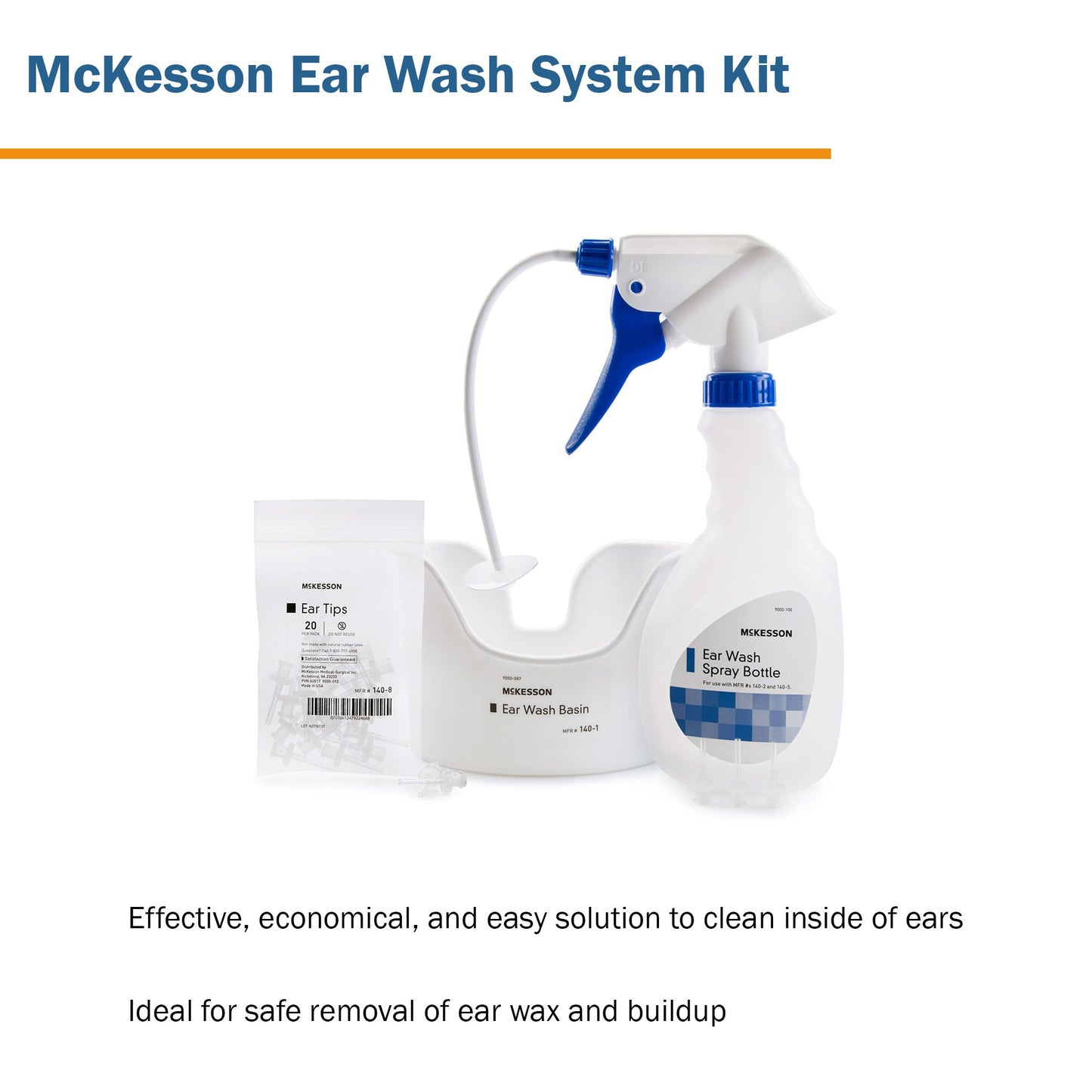 McKesson Ear Wash System Kit Spray Bottle with Flexible Tube and 23 Ear Tips 140-3