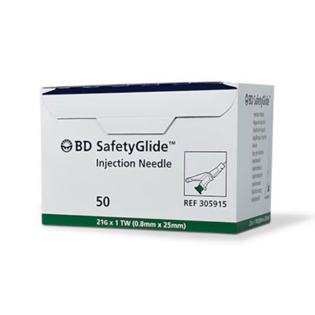 Safety Hypodermic Needle SafetyGlide™ 1 Inch Length 21 Gauge Thin Wall Sliding Safety Needle - 305915