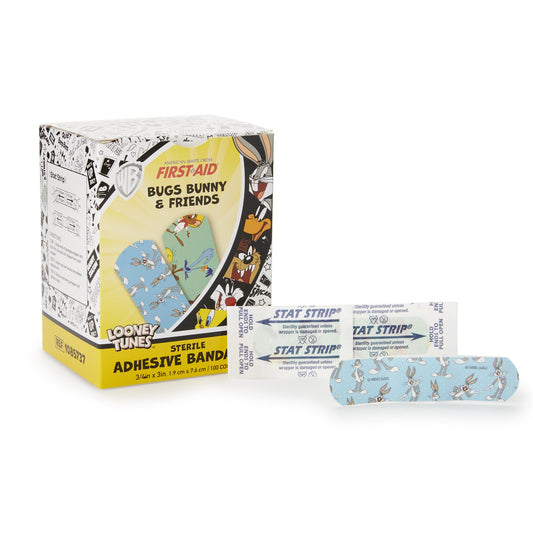 Adhesive Strip Looney Tunes™ Stat Strip® 3/4 X 3 Inch Plastic Rectangle Kid Design (Bugs and Daffy) Sterile - 1085737