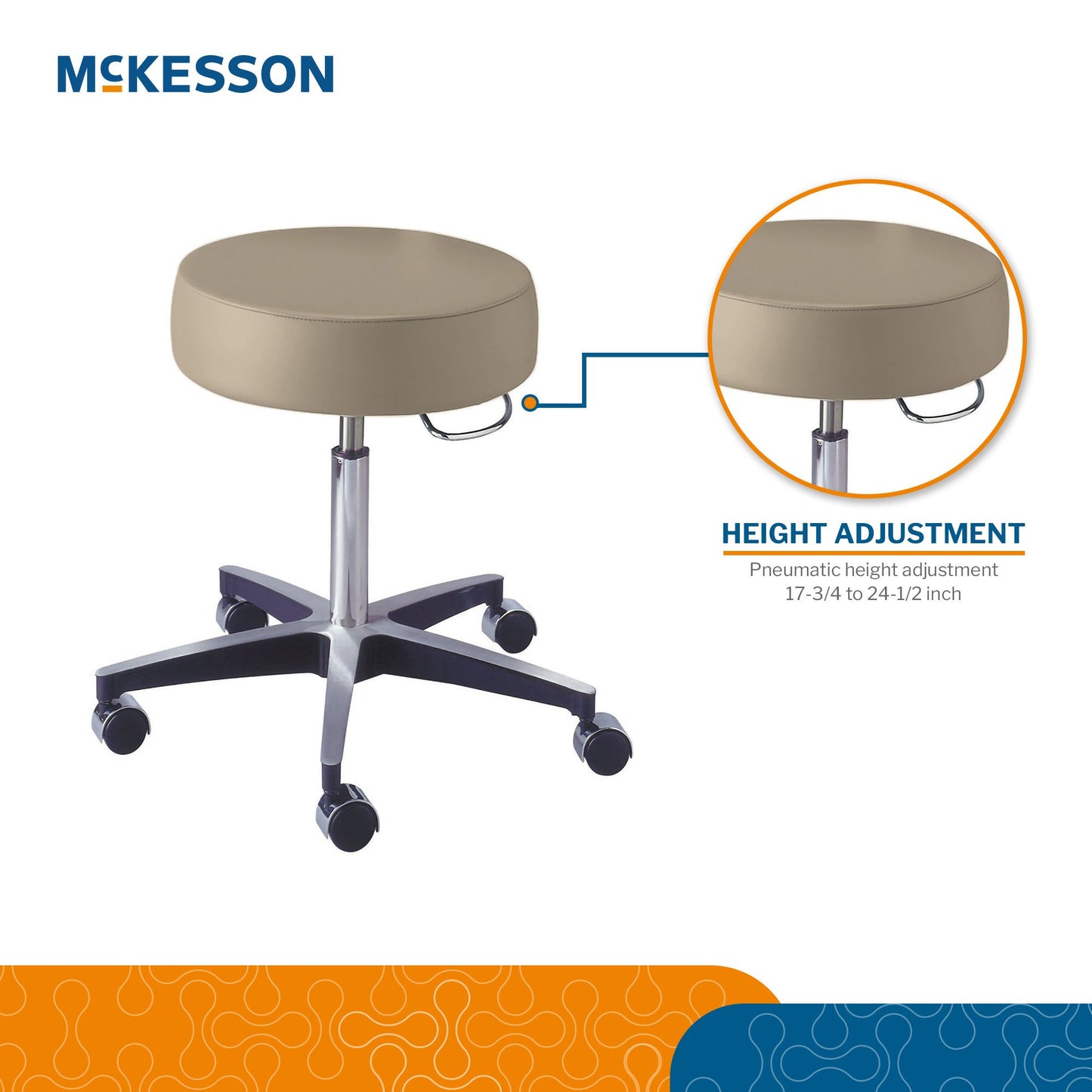 McKesson Round Pneumatic Exam Stool, Beige, without Backrest 81-11001PR57