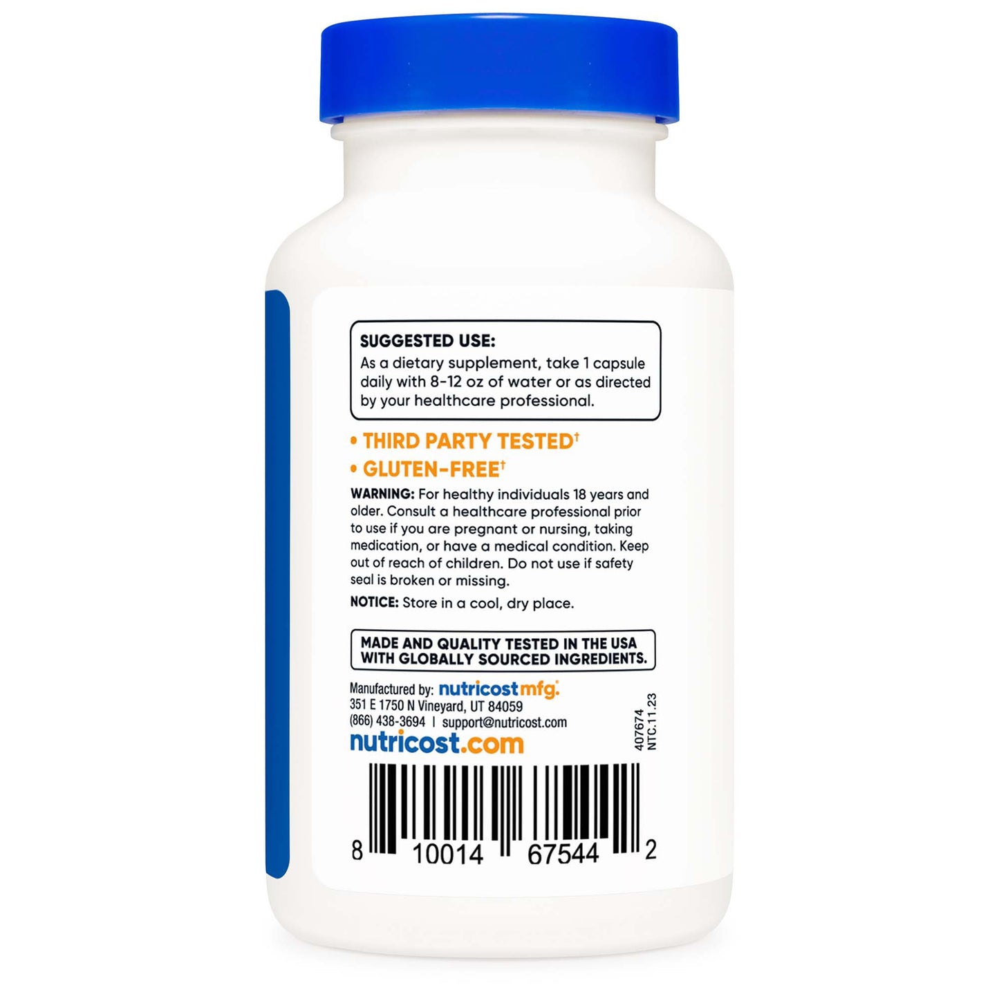 Dietary Supplement nutricost® Vitamin B2 Riboflavin Vitamin B2 400 mg Strength Capsule 120 Per Bottle NTC080101