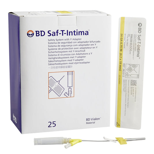 Closed IV Catheter Saf-T-Intima™ 24 Gauge 3/4 Inch BD Vialon Winged Hub Blood Control - 383313