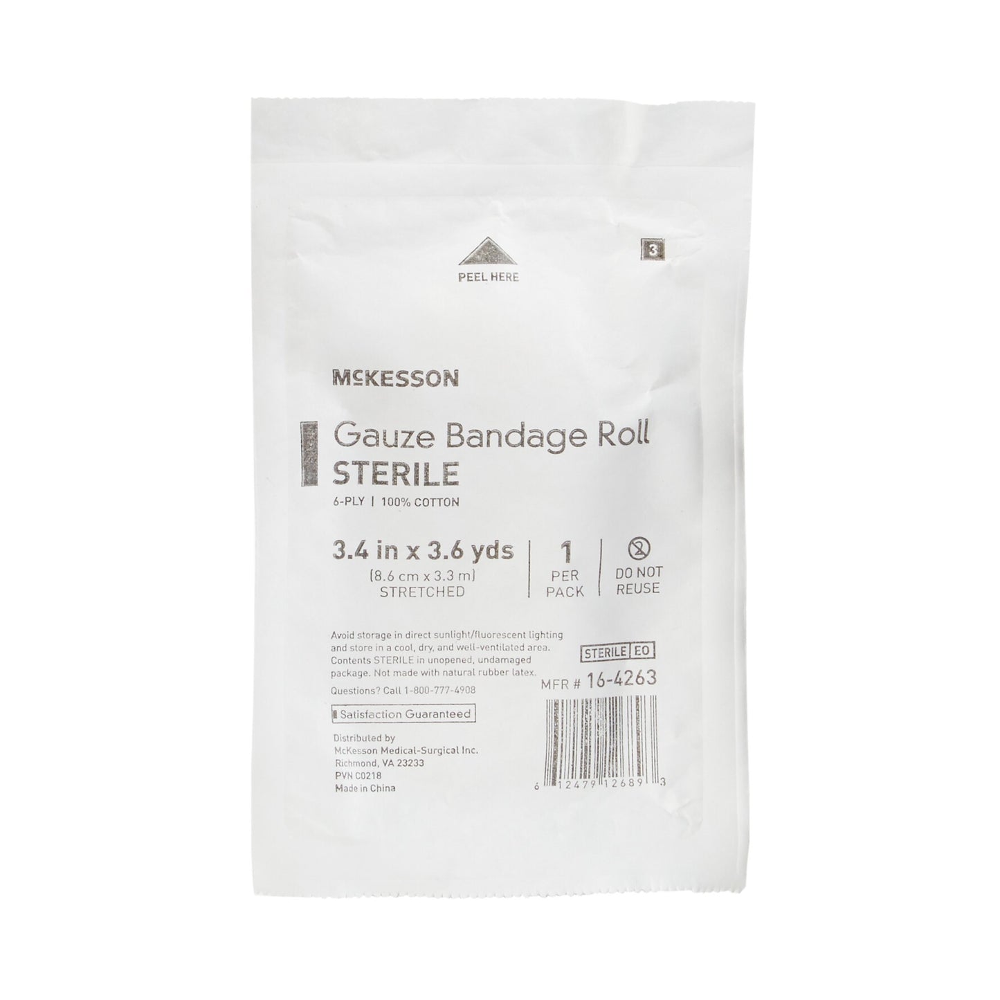 McKesson Sterile Fluff Bandage Roll, 3-2/5 Inch x 3-3/5 Yard, 6-Ply 16-4263