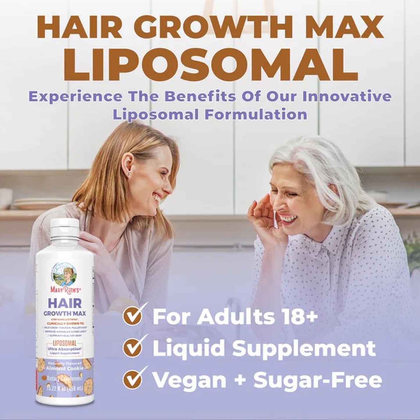 Mary Ruth's® Hair Growth Max Liposomal, Almond Cookie Flavor, 15.22-ounce Bottle LP-AD-HGM-CV-SF-16Z-UN-01