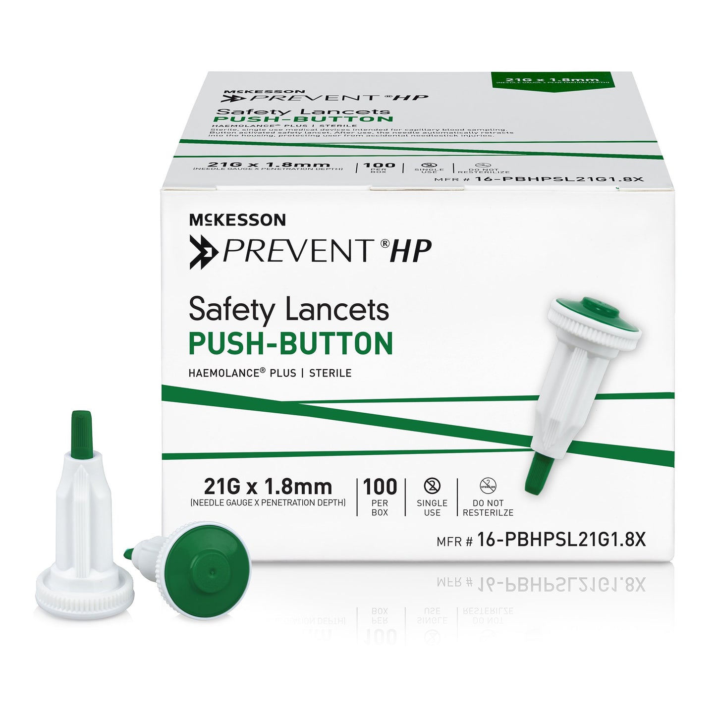 McKesson Prevent® HP Push Button Safety Lancet, 21 Guage 16-PBHPSL21G1.8X