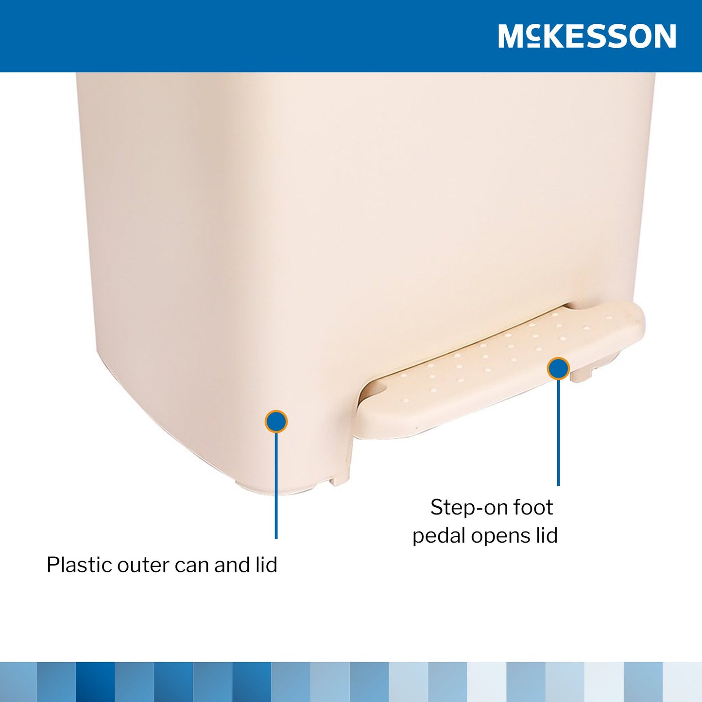 McKesson Waste Can with Step-On Pedal, Plastic, Beige, 15.16 x 14.76 x 26.57 Inch 16-25268