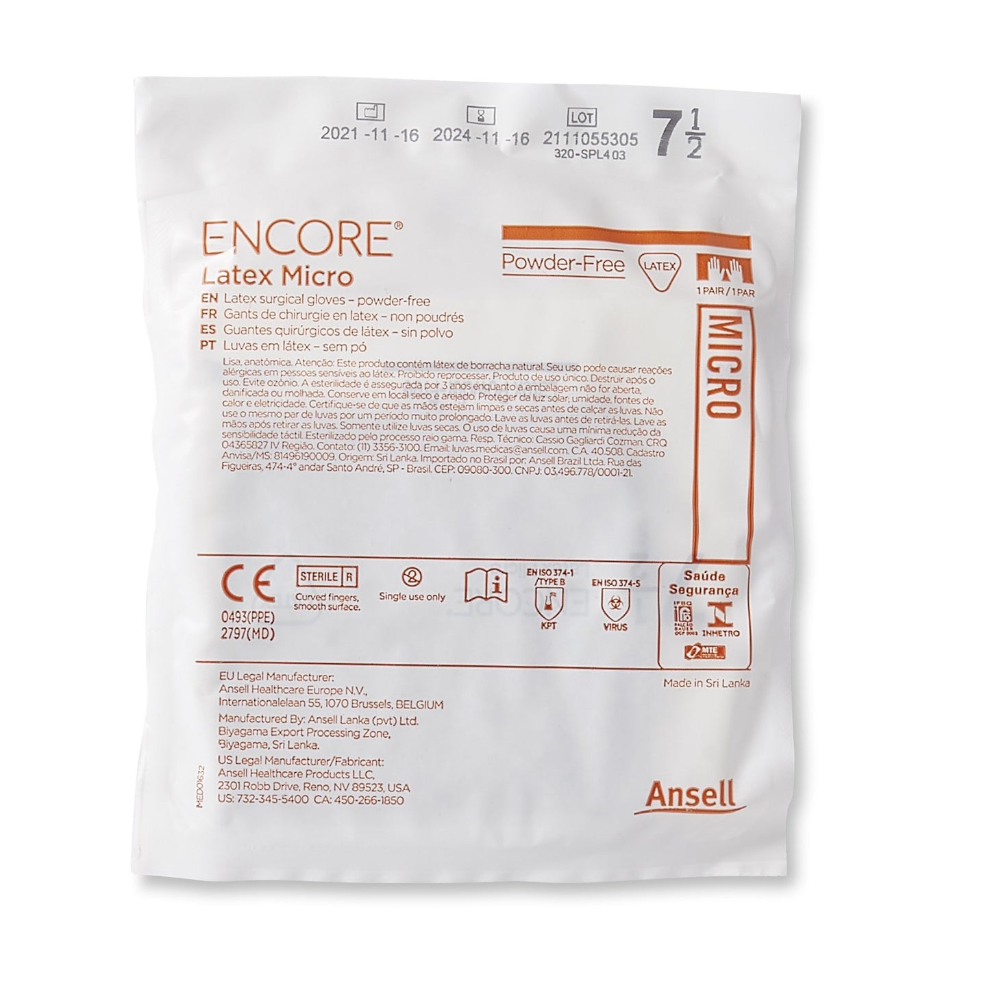 Encore® Latex Micro Surgical Glove, Size 7.5, Brown 5787004