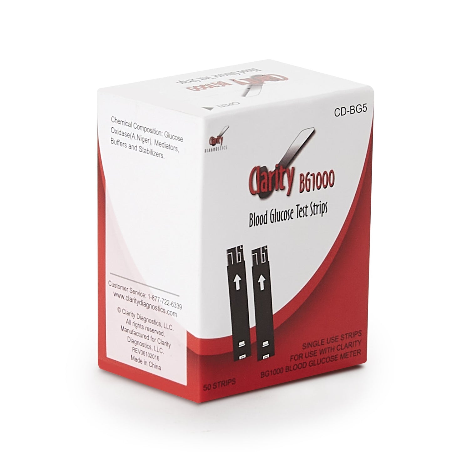 Blood Glucose Test Strips Clarity BG1000 50 Strips per Pack CD-BG5