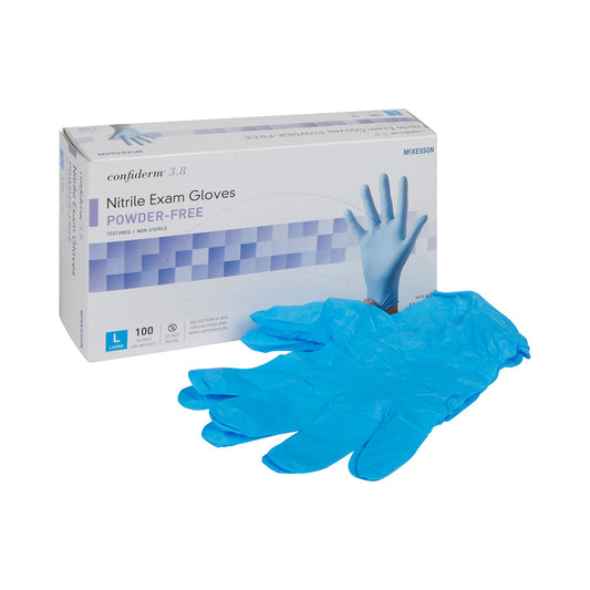 Exam Glove McKesson Confiderm® 3.8 Large NonSterile Nitrile Standard Cuff Length Textured Fingertips Blue Not Rated - 14-688