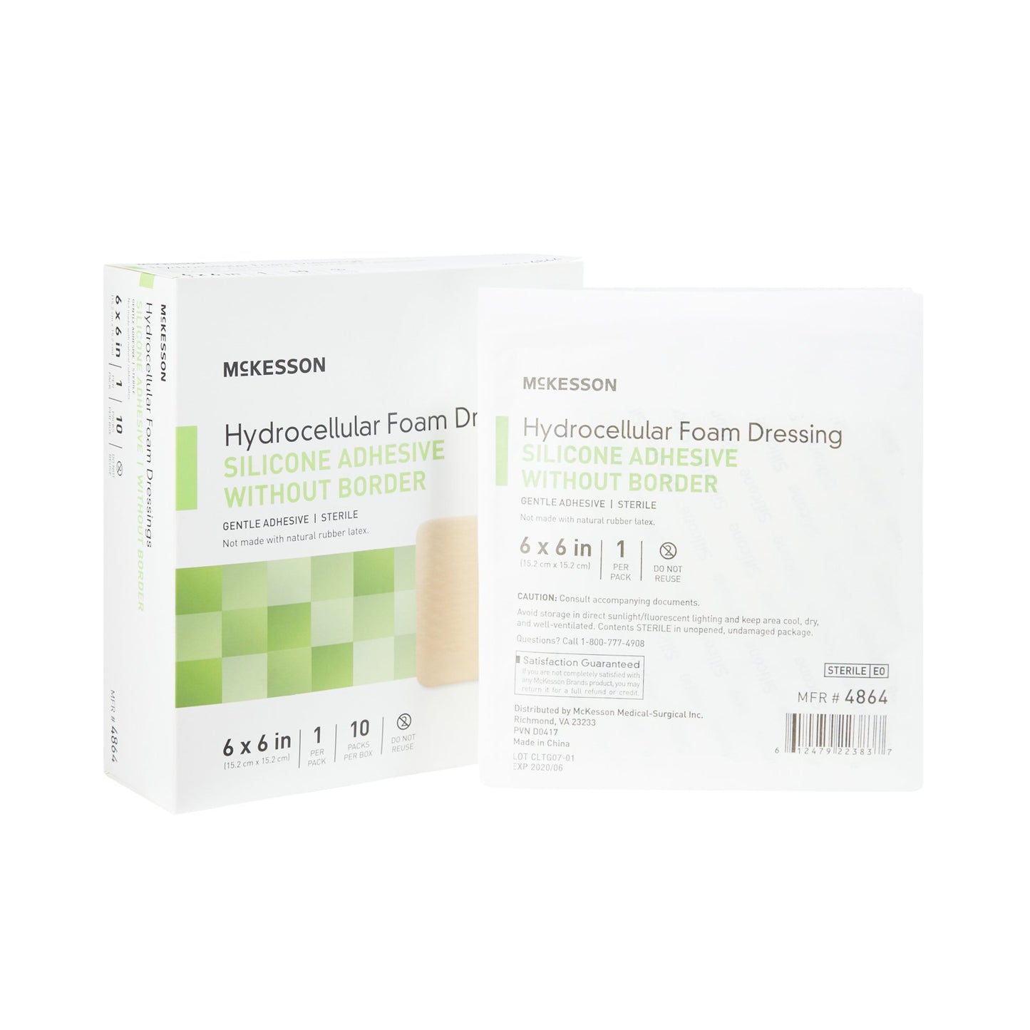 Foam Dressing McKesson 6 X 6 Inch Without Border Film Backing Silicone Gel Adhesive Square Sterile - 4864