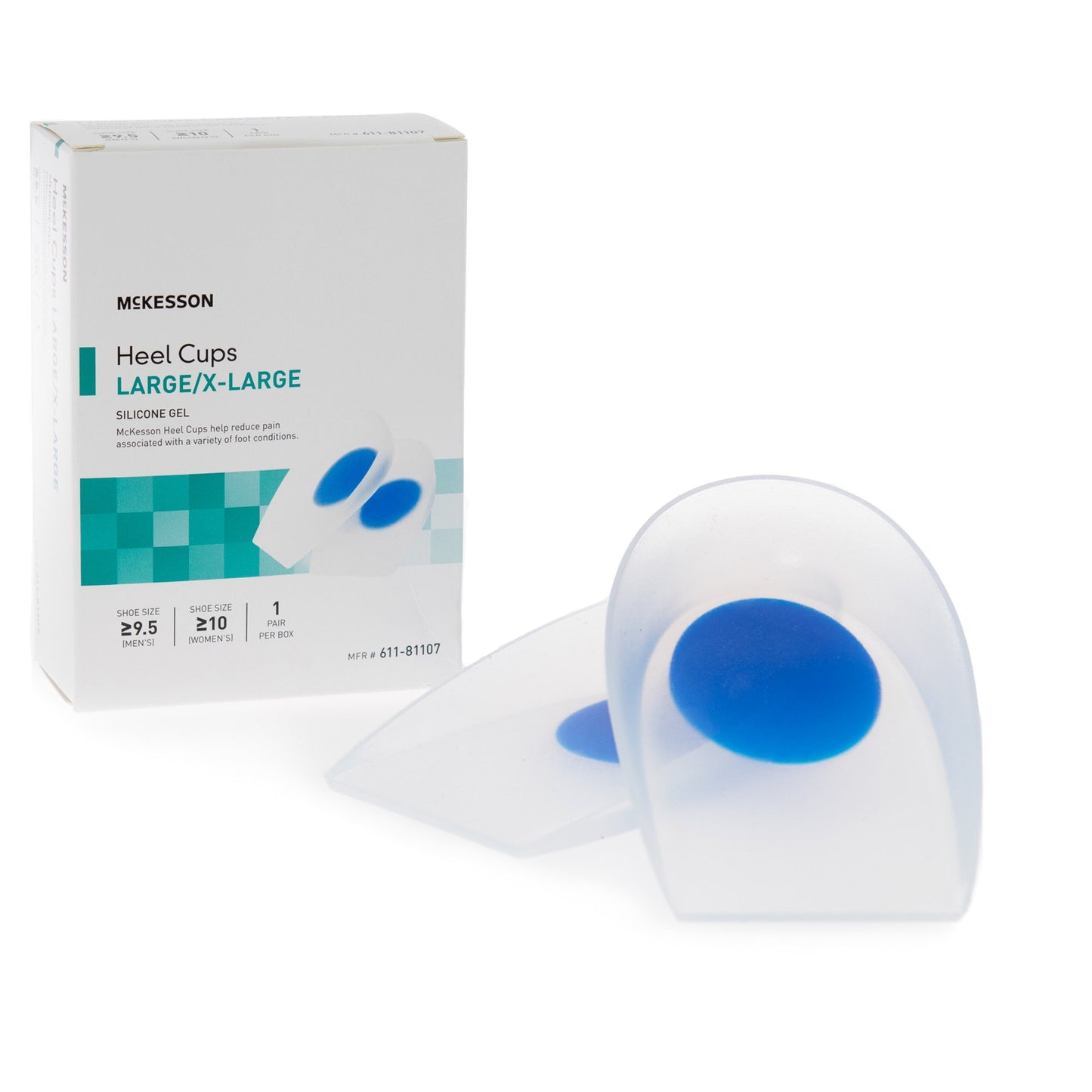 Heel Cup McKesson U-Shaped Silicone Female 10 and up / Male 9-1/2 and up Blue / Clear - 611-81107