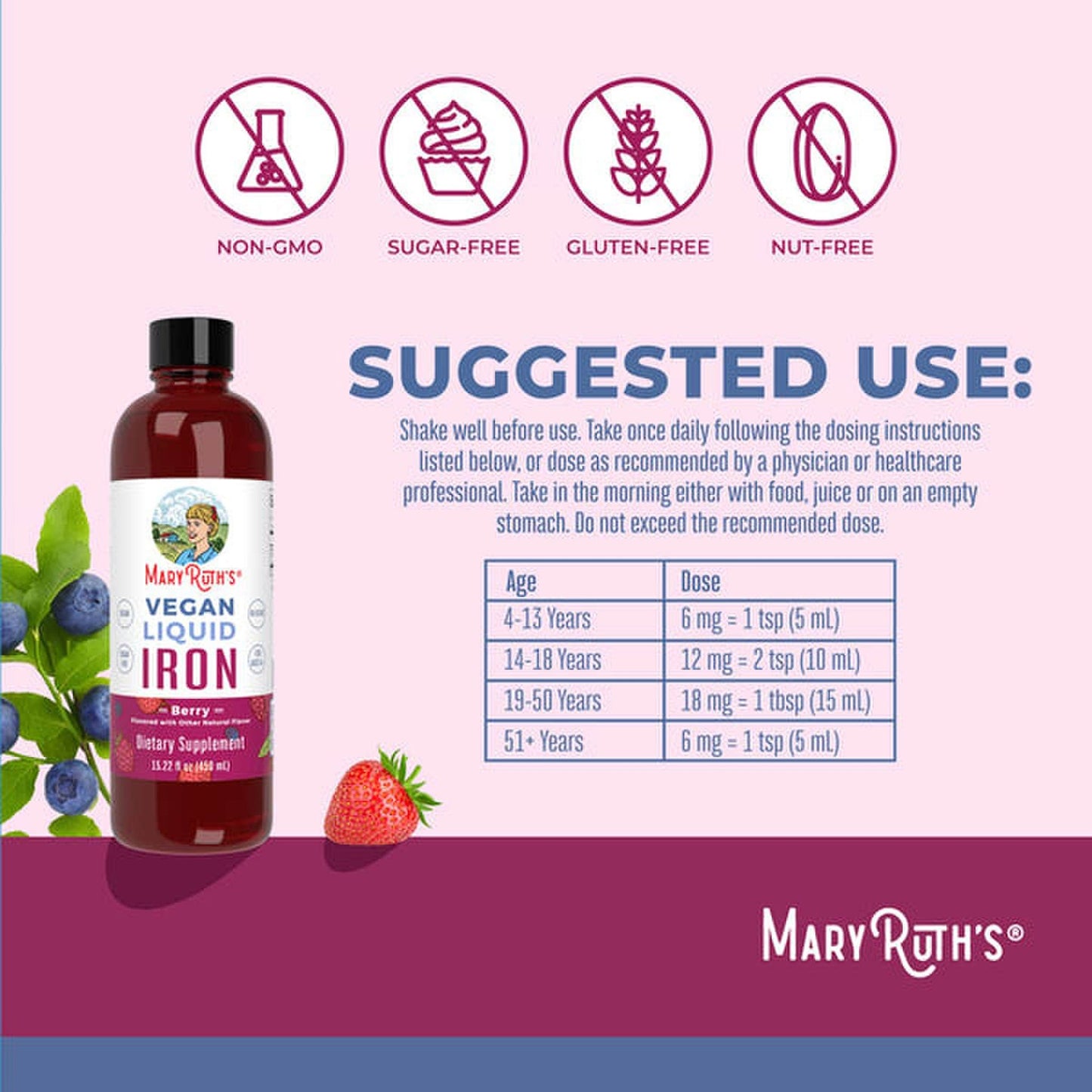 Mary Ruth's® Vegan Liquid Iron for Metabolism, Cellular Health, Overall Wellness BL-AD-IRN-CV-SF-16Z-UN-02