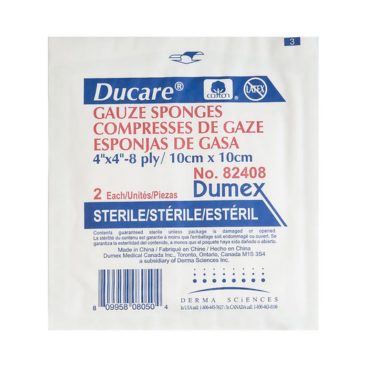 Gauze Sponge Ducare 4 X 4 Inch 8-Ply Sterile 2 per Pack - 82408