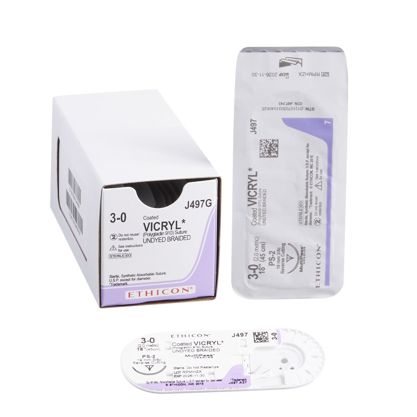 J & J Healthcare Systems Coated Vicryl Suture with PS-2 Needle, Size 3-0 J497G, DZ