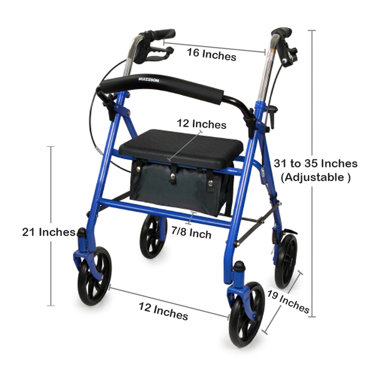 McKesson Folding Steel Four-Wheel Rollator, Blue 146-10257BL-1
