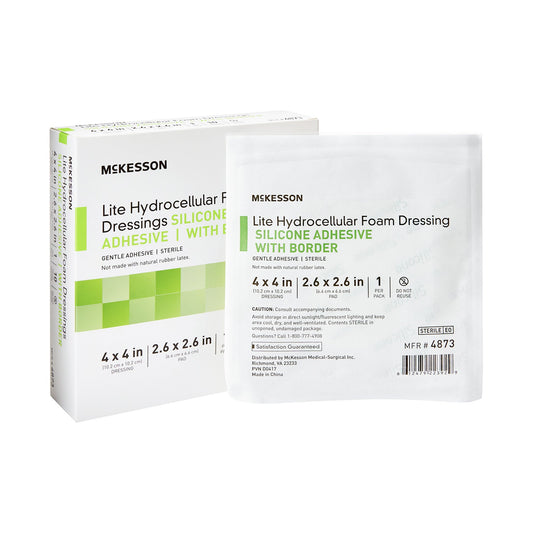 McKesson Lite Hydrocellular Foam Dressings w/ Border & Silicone Adhesive, 4 x 4" 4873