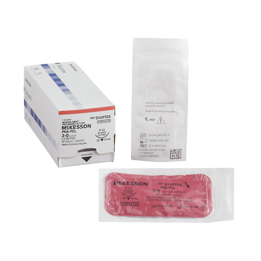 Absorbable Suture with Needle McKesson Polyglycolic Acid / PCL P-12 3/8 Circle Precision Reverse Cutting Needle Size 3-0 Monofilament - SY497GX