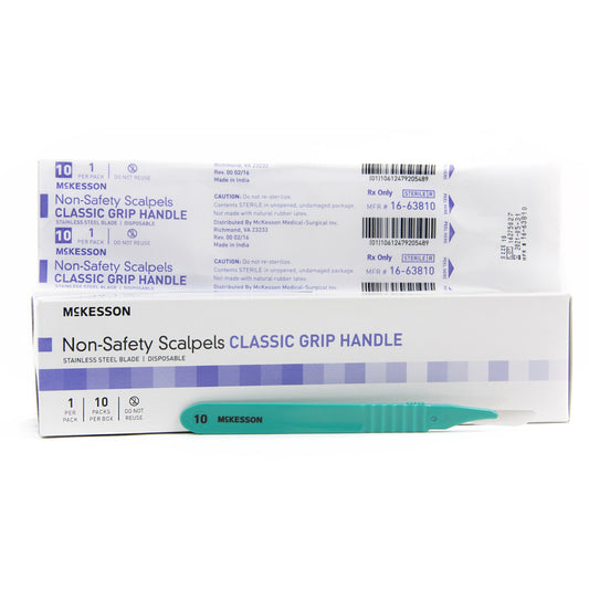 Scalpel McKesson No. 10 Stainless Steel / Plastic Classic Grip Handle Sterile Disposable - 16-63810