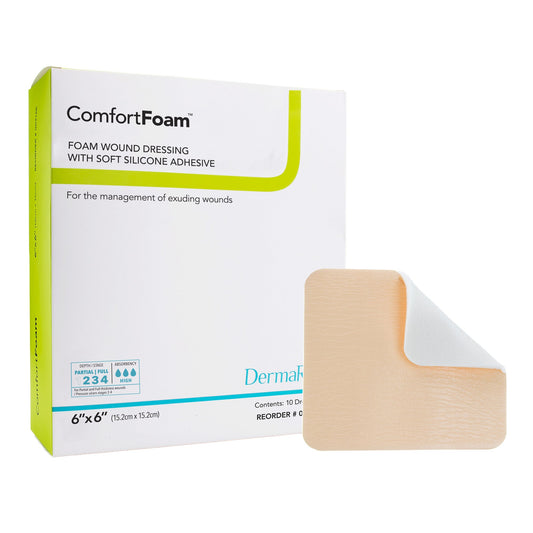 Foam Dressing ComfortFoam™ Border 6 X 6 Inch With Border Waterproof Backing Silicone Adhesive Square Sterile - 00318E