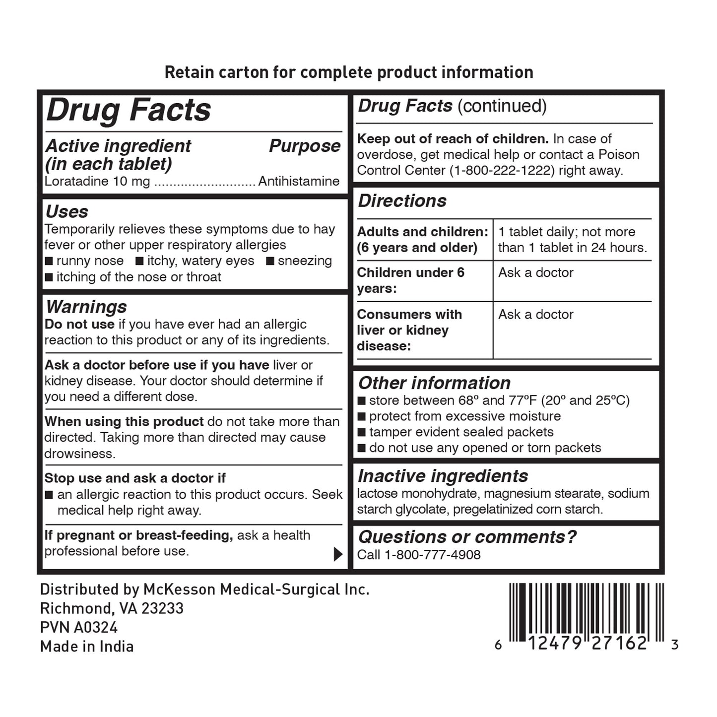 McKesson 10-mg Loratadine Allergy Relief Tablets 82477