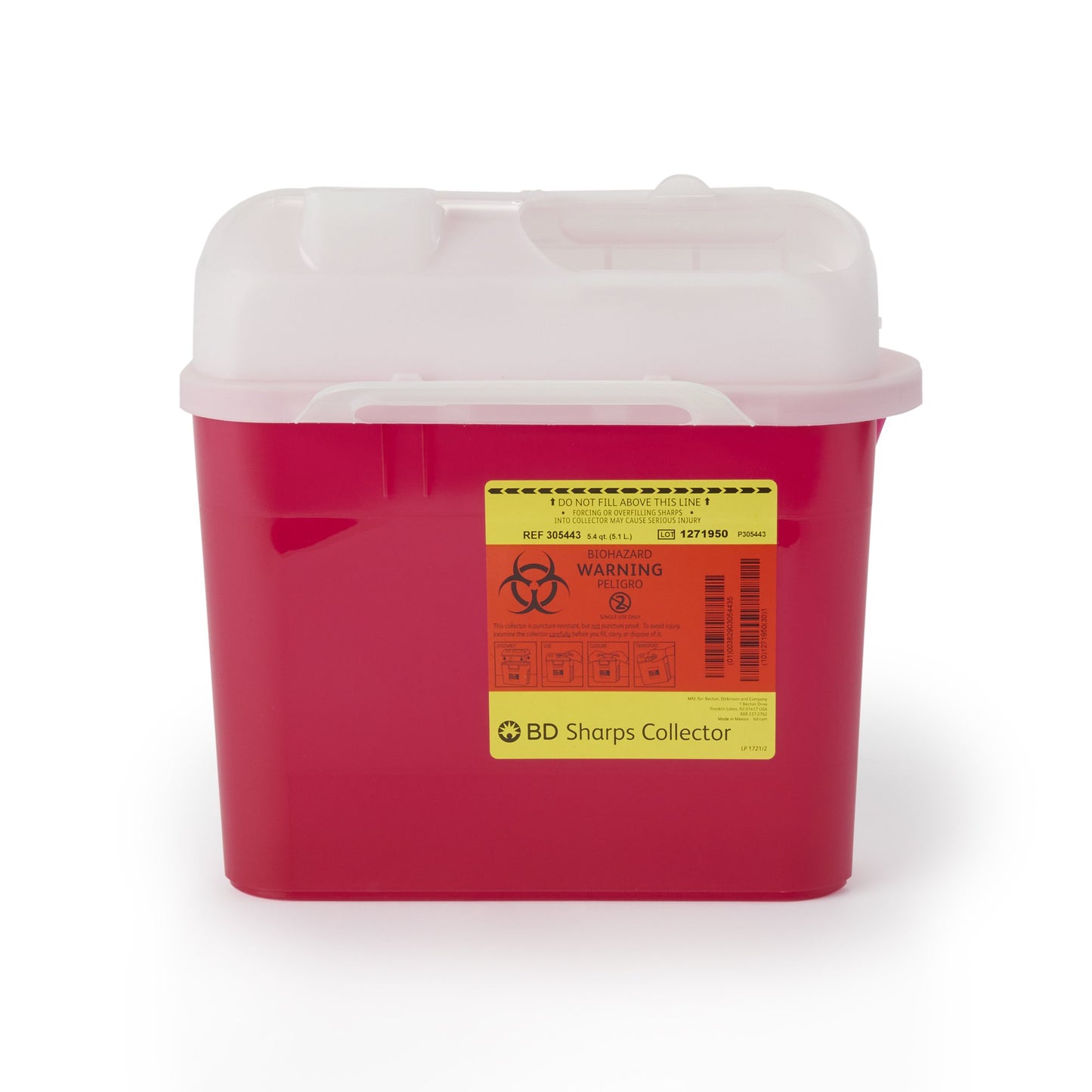 BD Sharps Container, 5.4 Quart, 11-7/10 x 16-3/5 x 4-1/2 Inch 305443