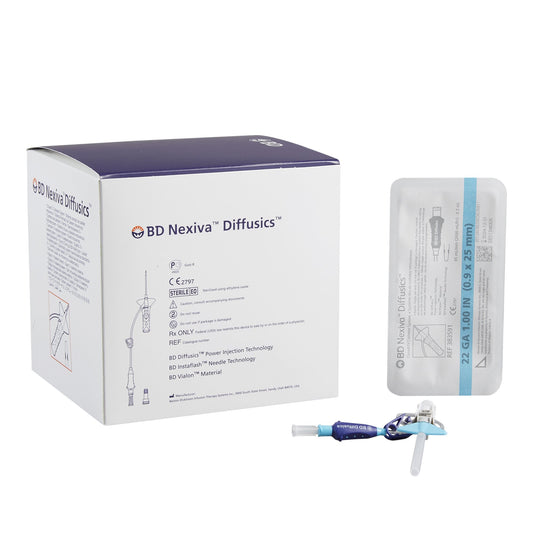Closed IV Catheter Nexiva™ Diffusics™ 22 Gauge 1 Inch Vialon Biomaterial Winged Hub Blood Control Non-Safety - 383591