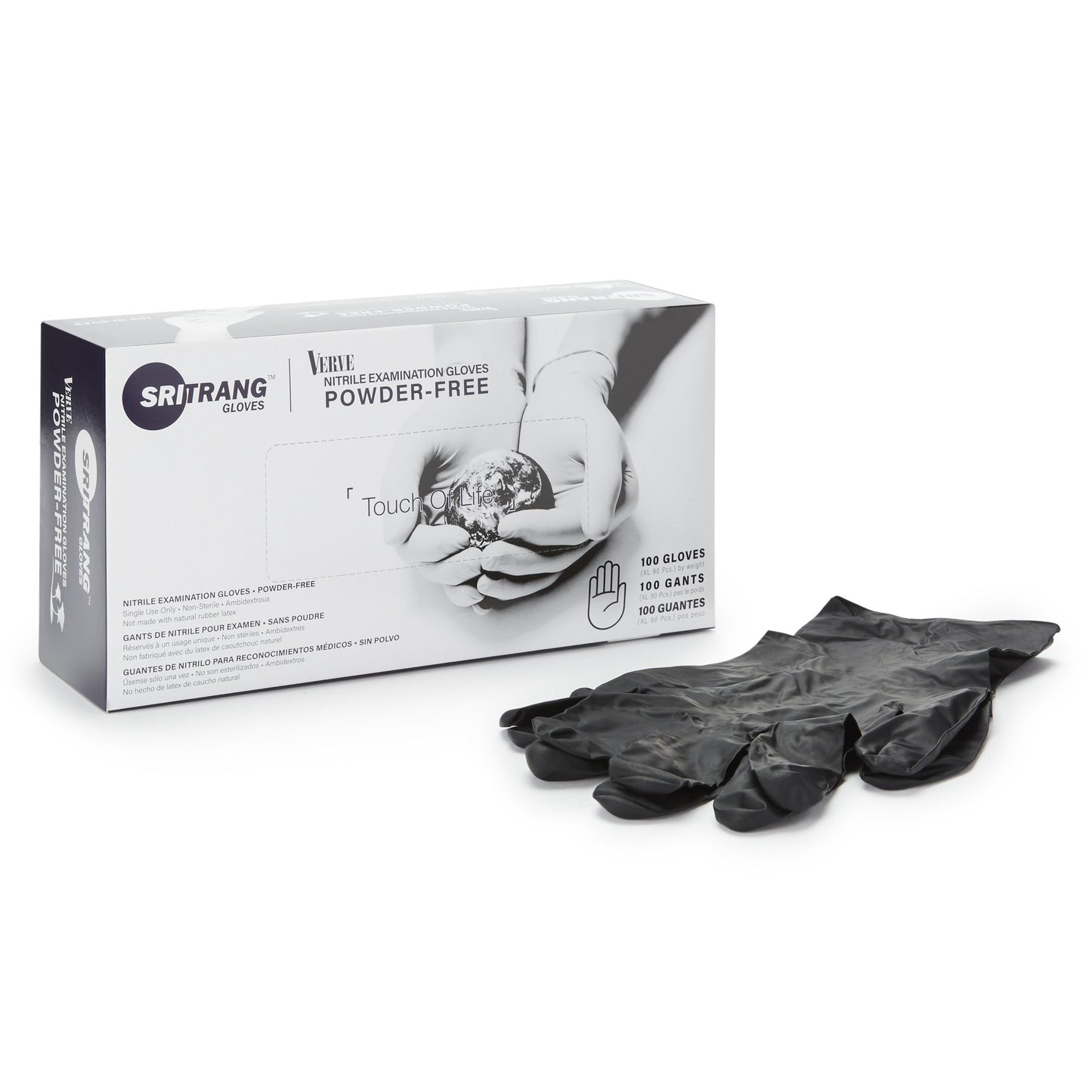 Exam Glove Touch of Life™ Large NonSterile Nitrile Textured Fingertips Black Chemo Tested / Fentanyl Tested - 7027145