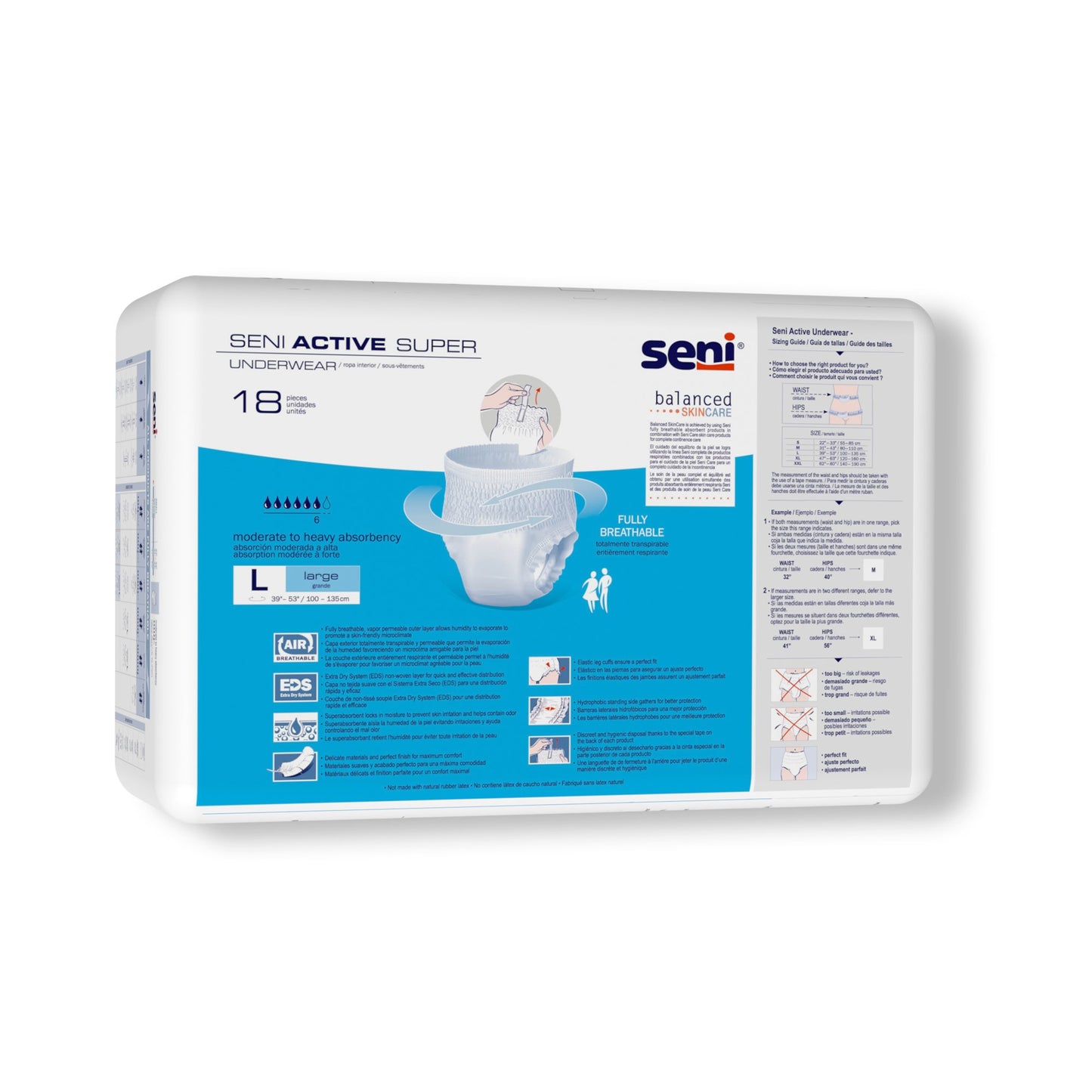 Seni® Active Super Moderate to Heavy Absorbent Underwear, Large S-LA18-AS1