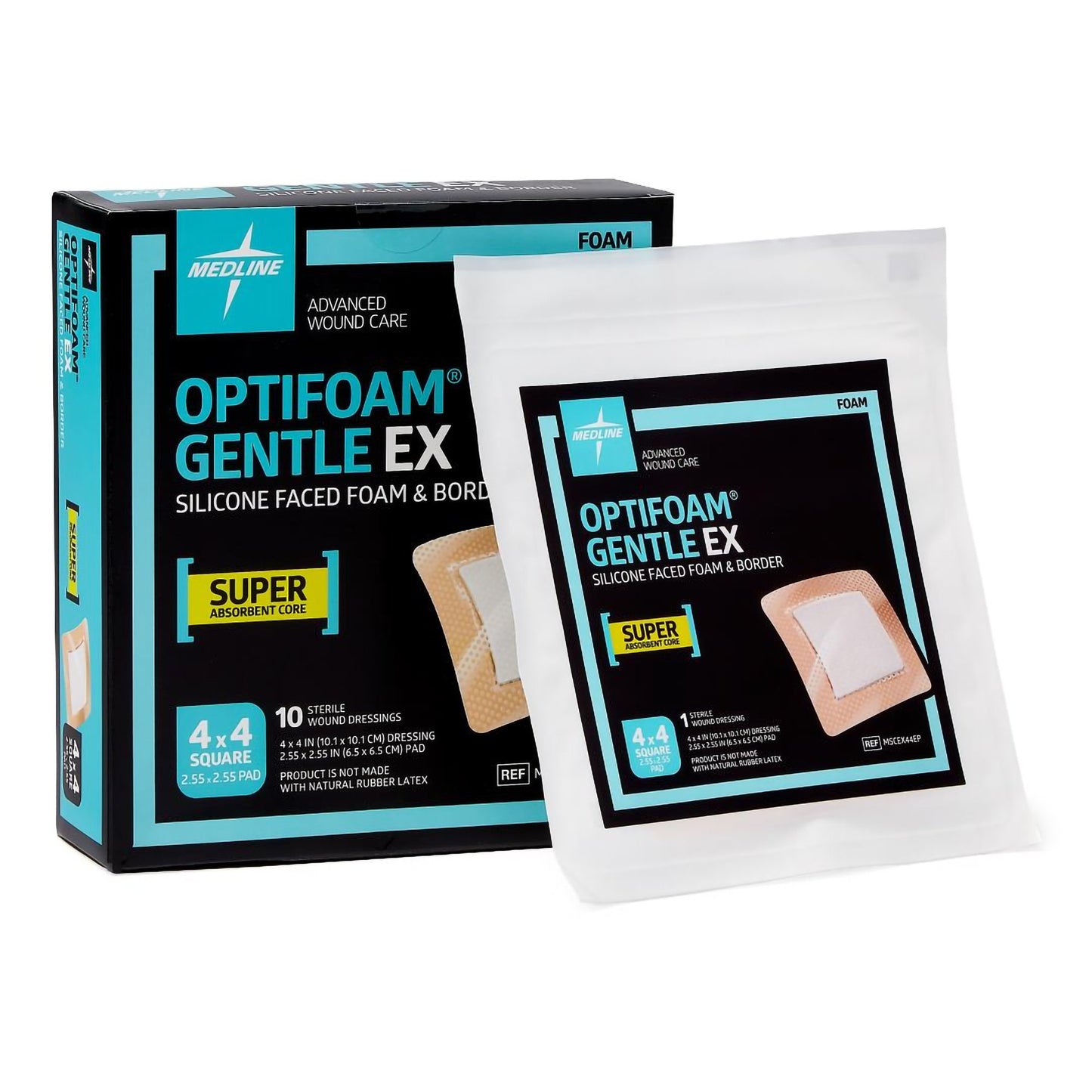 Foam Dressing Optifoam® Gentle EX 4 X 4 Inch With Border Waterproof Backing Silicone Face and Border Square Sterile MSCEX44EP