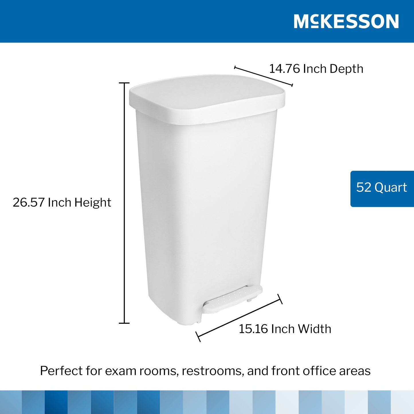 McKesson Waste Can with Step-On Pedal, Plastic, White, 15.16 x 14.76 x 26.57 Inch 16-25266