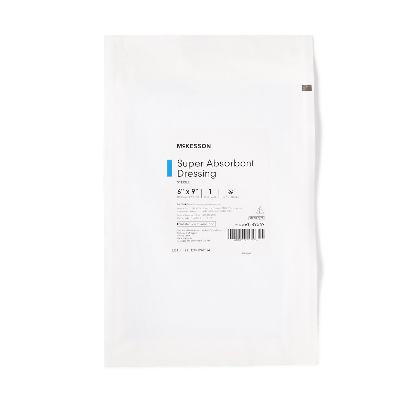 McKesson Super Absorbent Dressing, 6 x 9 Inch 61-89569