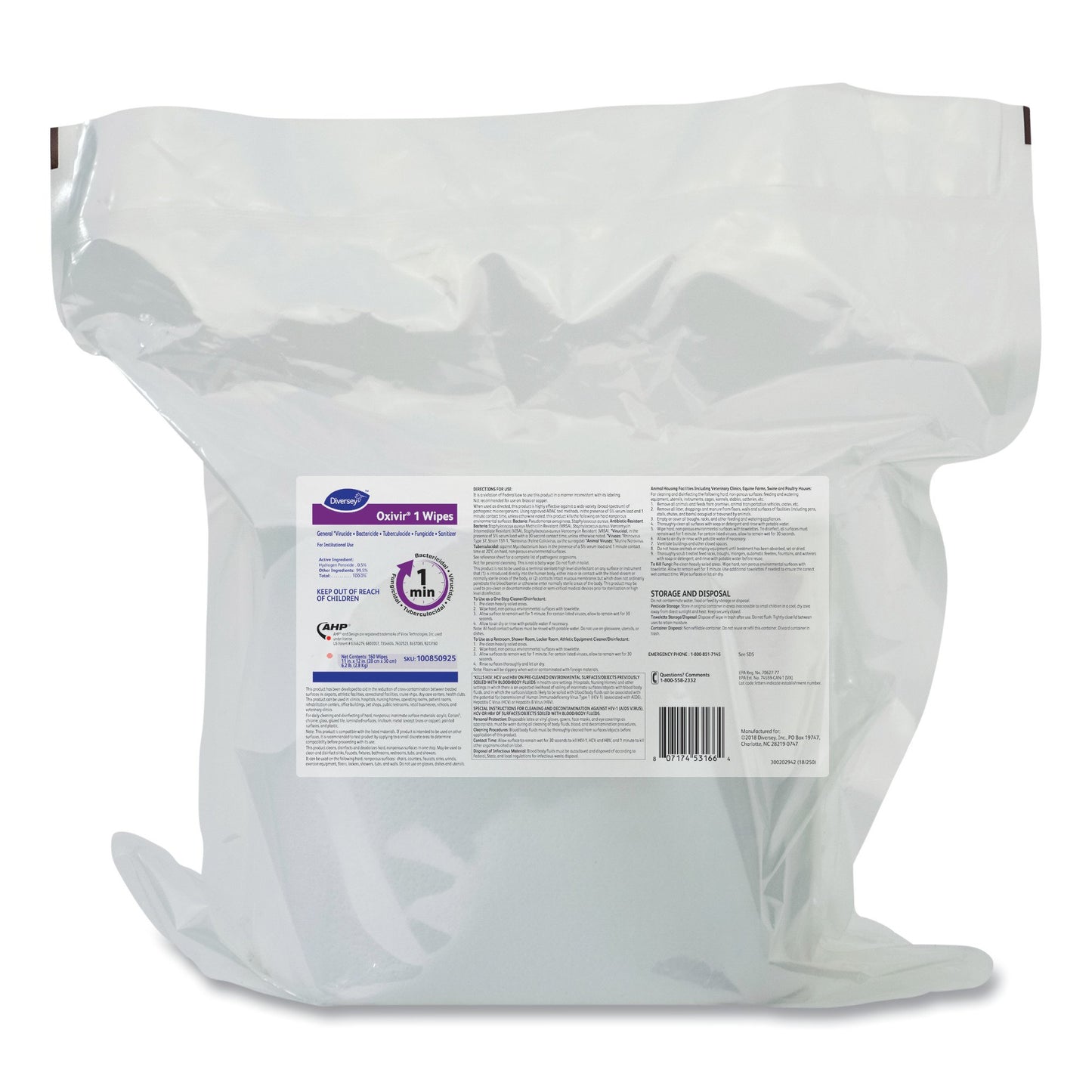 Oxivir® 1 Surface Disinfectant Cleaner Wipes, Refill Pouch DVO100850925