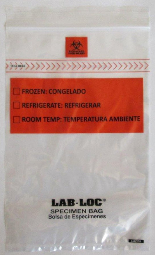 Elkay Plastics LAB-LOC Specimen Transport Bag with Document Pouch, 6 x 9 Inch LABZ69B, Pack of 100