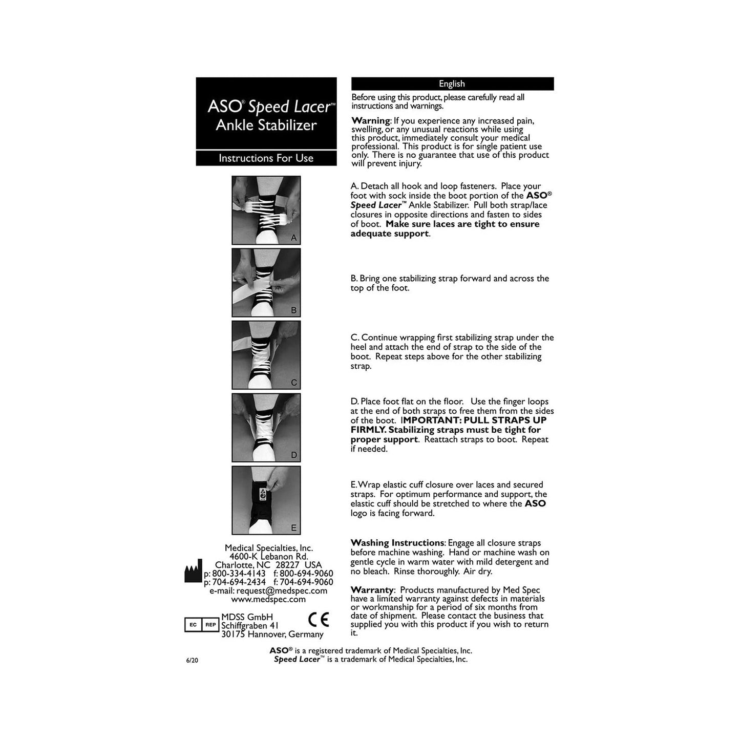 ASO® Speed Lacer Ankle Brace, Large 223615