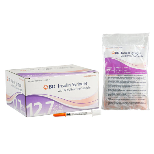 Standard Insulin Syringe with Needle Ultra-Fine™ 0.3 mL 1/2 Inch 30 Gauge NonSafety Regular Wall - 328431