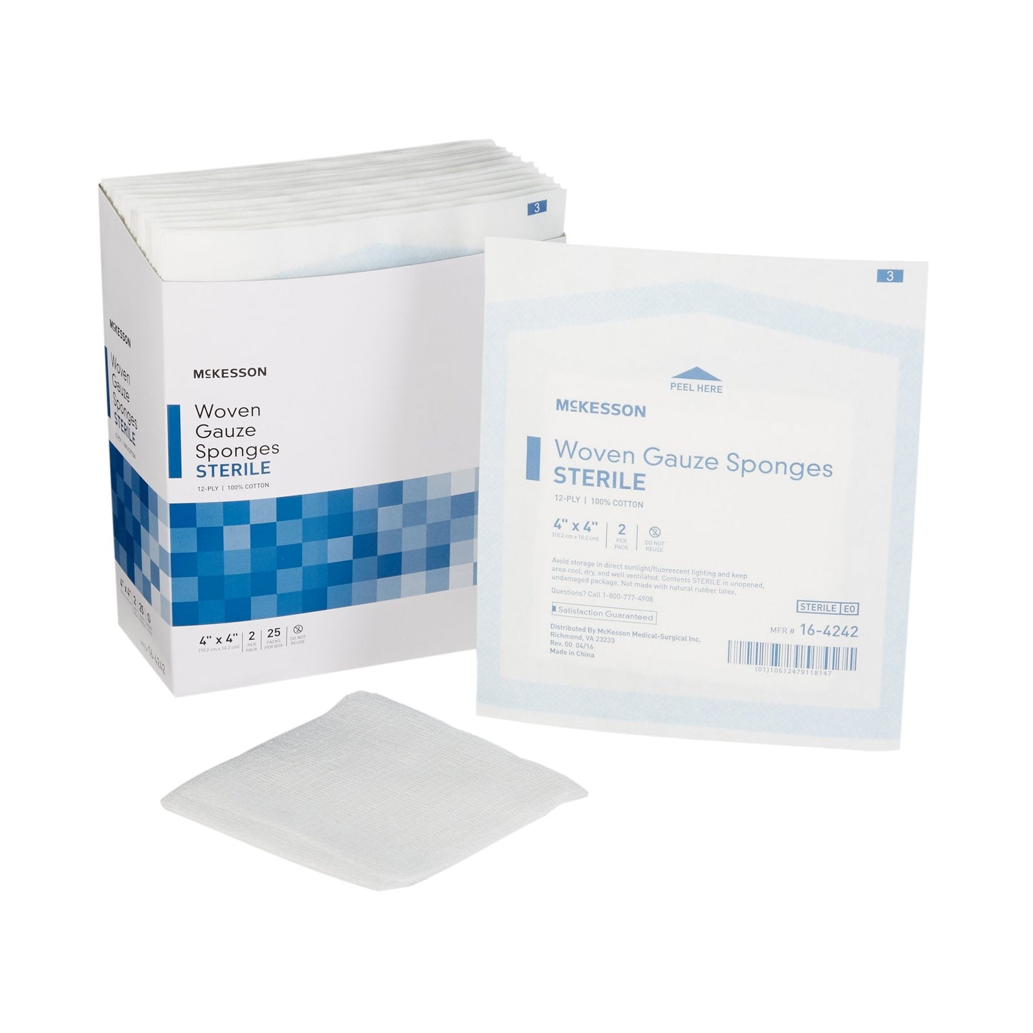 Gauze Sponge McKesson 4 X 4 Inch 12-Ply Sterile 2 per Pack - 16-4242