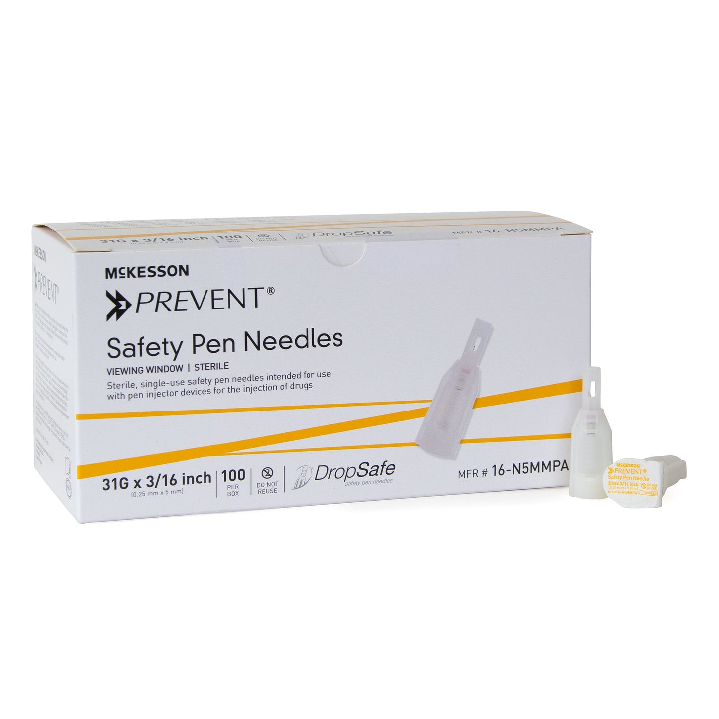 McKesson Prevent® Safety Insulin Pen Needle, 31 Gauge, 5 mm Length 16-N5MMPA