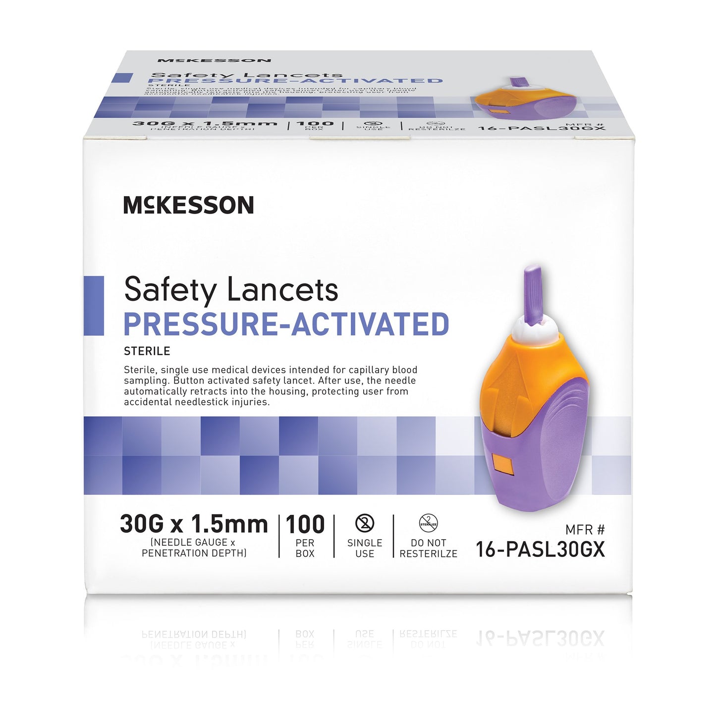 McKesson Pressure Activated Safety Lancets, 30 Gauge, Purple 16-PASL30GX
