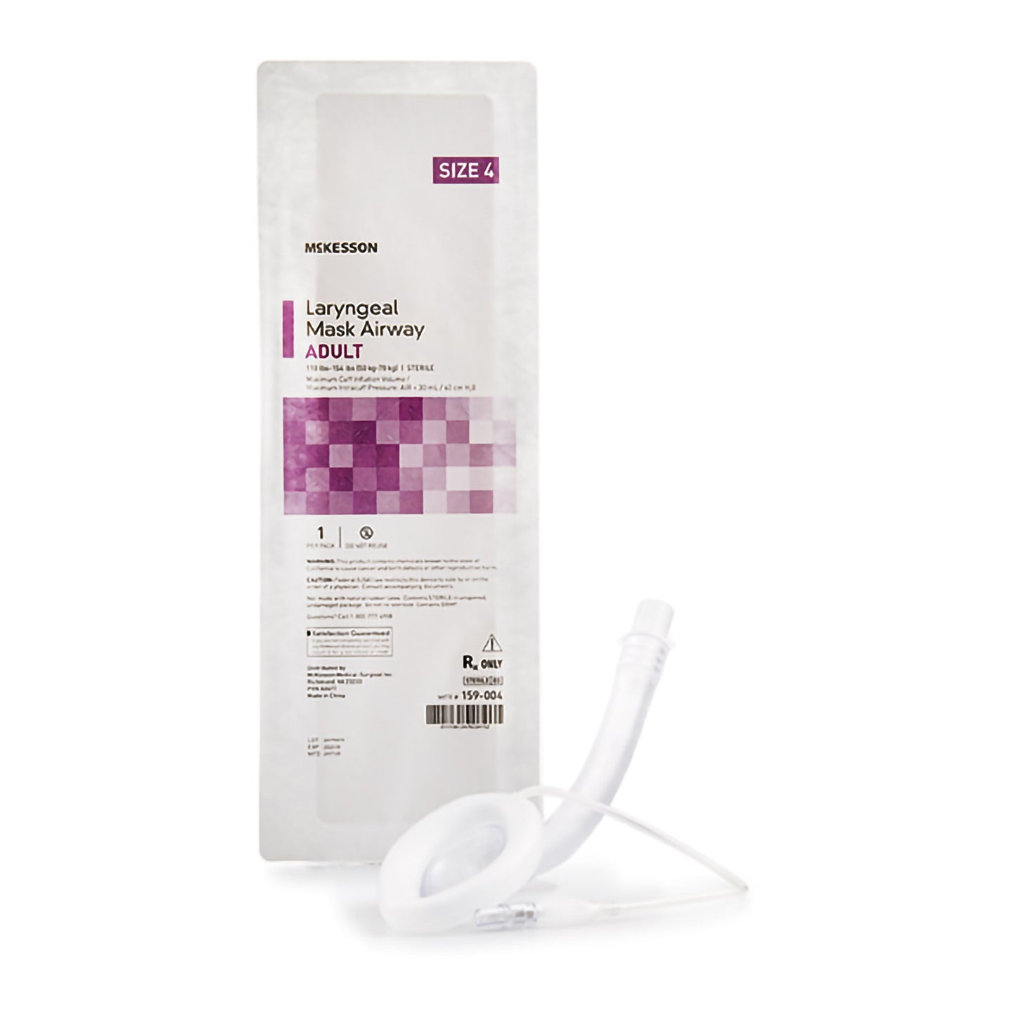 Curved Laryngeal Mask McKesson Size 4 30 mL Cuff PVC Single Patient Use Sterile - 159-004