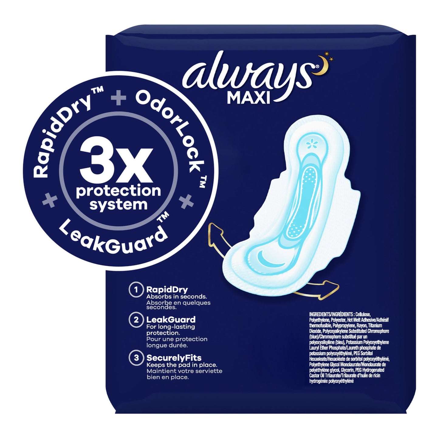 Always® Maxi Extra Heavy Overnight Pads with Wings, Size 5 03700017902