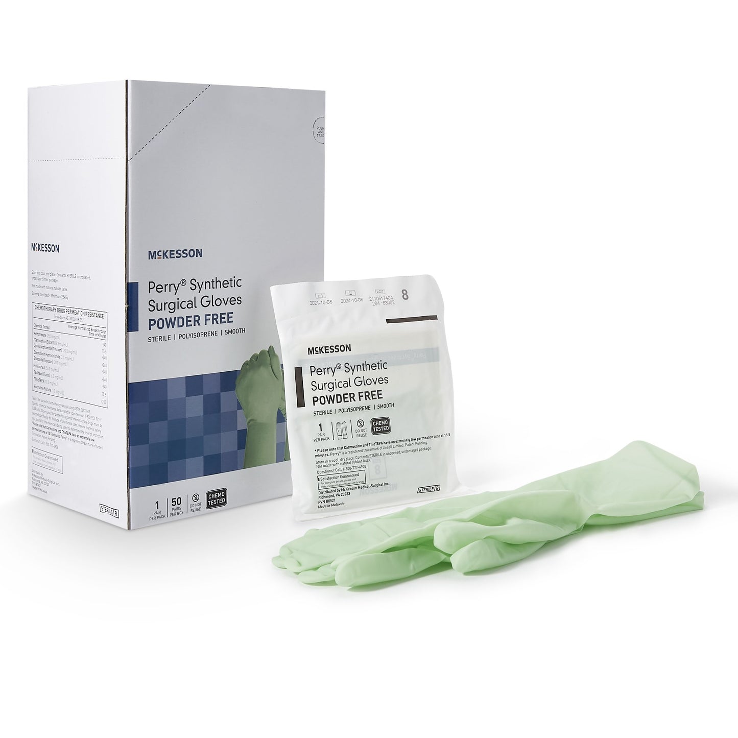Surgical Glove McKesson Perry® Performance Plus Size 8 Sterile Polyisoprene Standard Cuff Length Smooth Green Chemo Tested - 20-2080N
