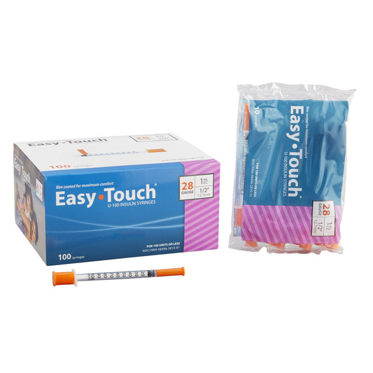 Standard Insulin Syringe with Needle EasyTouch™ 1 mL 1/2 Inch 28 Gauge NonSafety Thin Wall - 828155