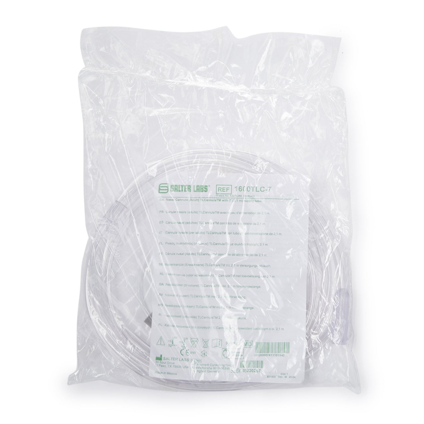 Nasal Cannula with Ear Cushions Salter-Style® TLCannula™ Adult Curved Prong / NonFlared Tip 7 Foot O2 Line - 1600TLC-7-25